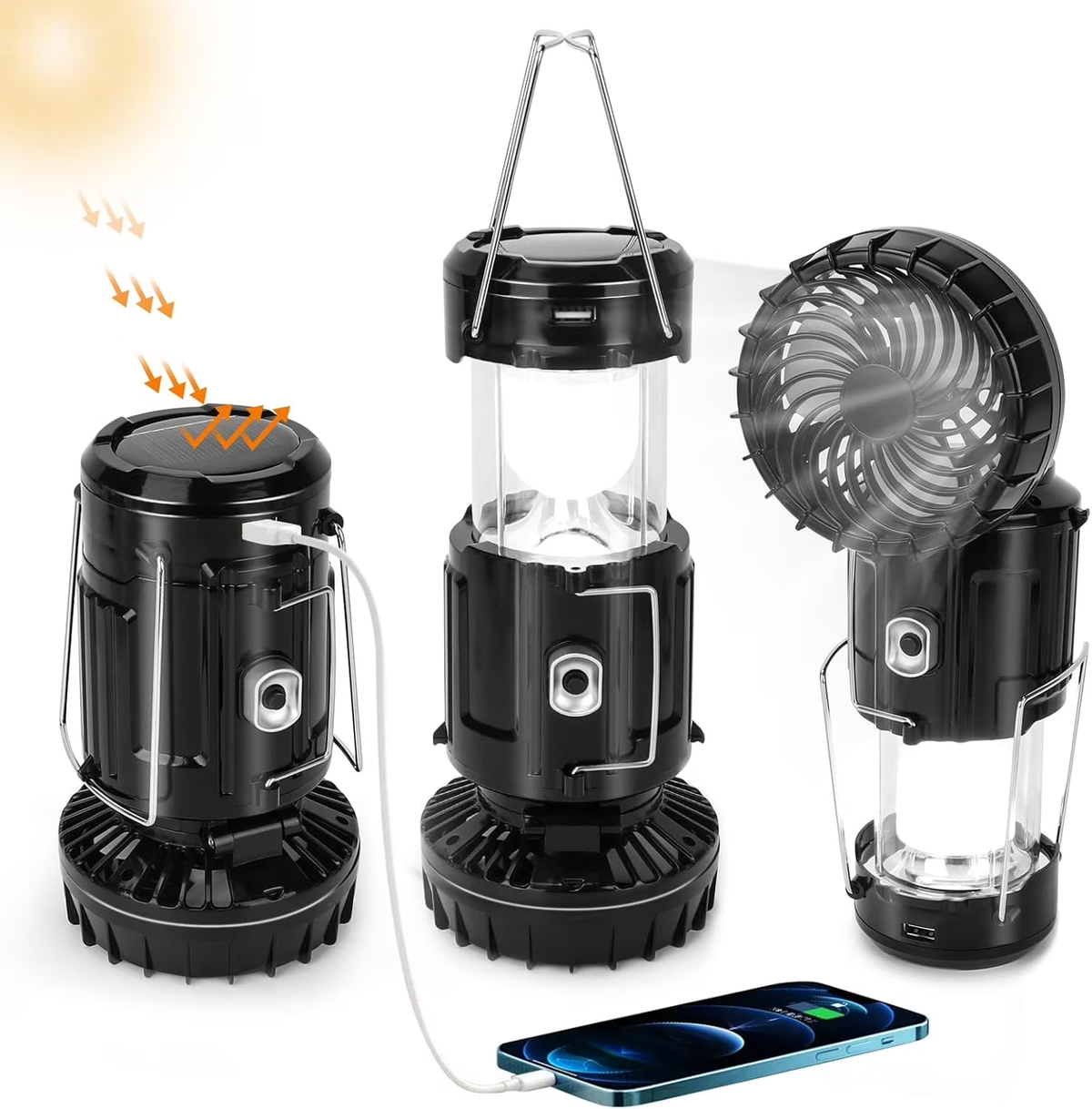 Solar Rechargeable Camping Lantern with Fan – 2 in 1 Outdoor Light & Cooling Fan