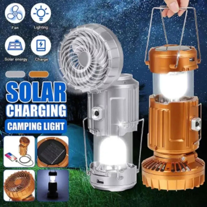 Solar Rechargeable Camping Lantern with Fan – 2 in 1 Outdoor Light & Cooling Fan